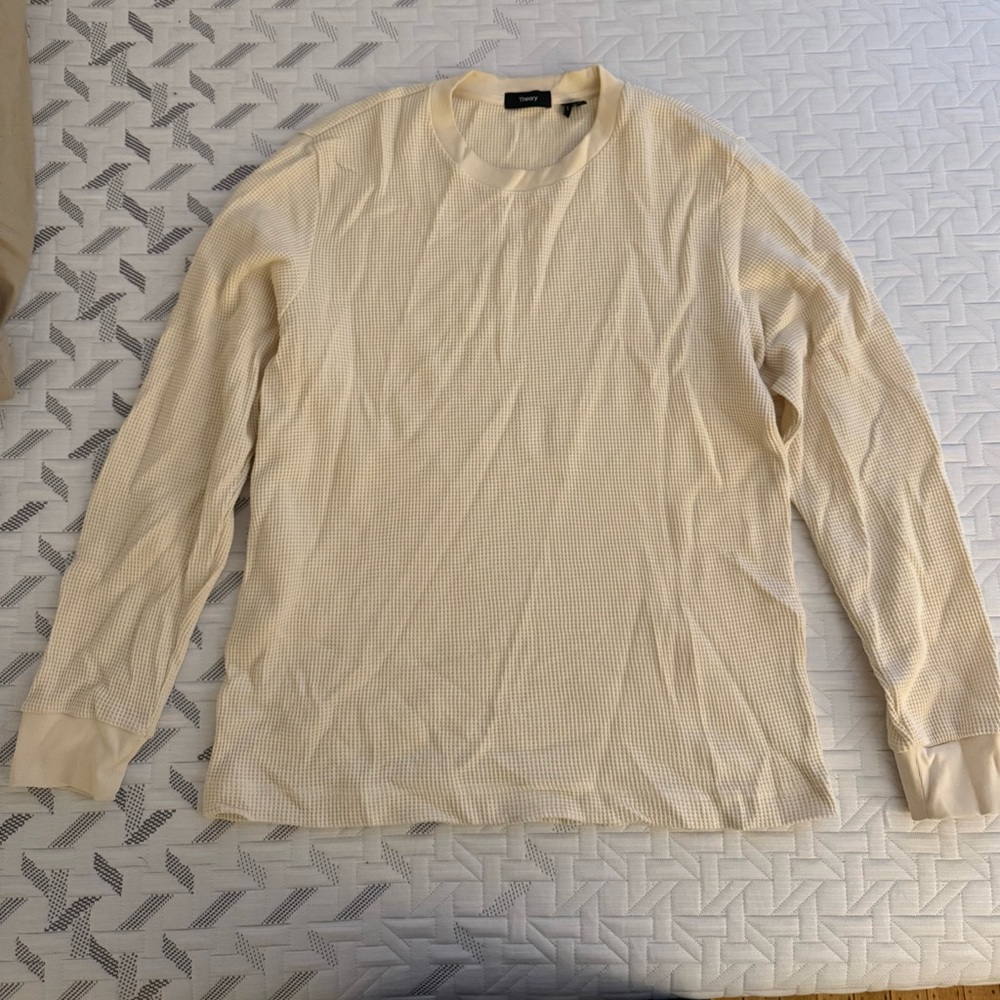 Theory cream white waffle shirt men’s size large